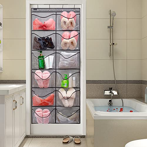 Extra Large Pockets Shoe Organizer Hanging Shoe Rack Organizer for Bedroom Shoe Storage Bathroom Shoe Holder with 12 Clear Pockets (12 Large Pockets-Grey) - color: 12 Large Pockets-Grey