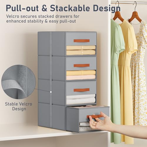 DIMJ Closet Organizers and Storage - Fabric Bins with Drawers for Closet Clothes Organizers with Clear Window, Stackable Storage Drawers Units for Bedroom, Living Room, 4 Pack, Grey - color: Grey, size: 4 Pack