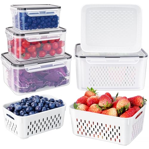 Freshmage Fruit Storage Containers for Fridge with Removable Colander, Airtight Food Storage Container, Dishwasher Safe Produce Saver for Refrigerator, Keep Berry Fruit Fresh Longer 4 pcs Small Clear - size: Small