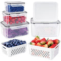 Freshmage Fruit Storage Containers for Fridge with Removable Colander, Airtight Food Storage Container, Dishwasher Safe Produce Saver for Refrigerator, Keep Berry Fruit Fresh Longer 4 pcs Small Clear - size: Small