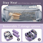 BOYATU Travel Makeup Bag Cosmetic Bags for Women: 3 Pcs Set Large Capacity Make up Bag with Handle - Vegan Leather Toiletry Bags with Compartments - Makeup Organizer for Travel Essentials(A-9-Purple) - color: A-9-Purple