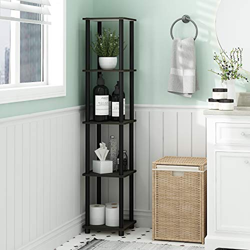 FURINNO Turn-N-Tube 5-Tier Corner Square Rack Display Shelf, Round, Espresso/Black - color: Espresso/Black, size: 5-Tier Round Tube