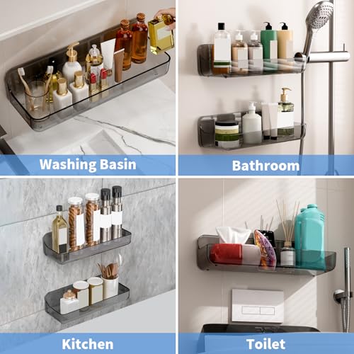 Diesisa 2pc Acrylic Wall Mounted Shower Caddy, Adhesive Shelf, Bathroom Shelves for Wall, Self Adhesive Organizer, No Drilling Hang Walls, for Bathroom, Kitchen, Living Room - color: 2pcs-grey