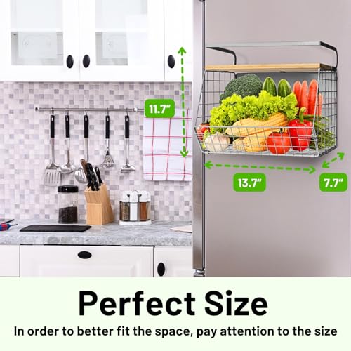 Ofiray-home Magnetic Fridge Shelf with Wood Lid, Fruit Potato Onion Storage Bins, Pantry Organizers, Large Container Spice Rack for Refrigerator, Kitchen Counter, Cabinet (2, Silver) - color: Silver-gray, size: 2-Regular