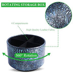 Round Leather Art Supply Organizer,Remote Control Holder,360 Degree Spinning,Multi-Functional Pencil Holder,4 Compartments Desktop Stationary Organizer(1-Rich Flower Blue) - color: 1-Rich Flower Blue1