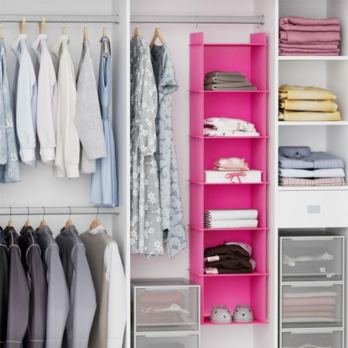 YOUDENOVA Hanging Closet Organizer, 6-Shelf Closet Hanging Shelves, Pink - color: Pink, size: 6-Tier
