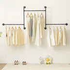 Industrial Pipe Clothing Rack Wall Garment Rack with Pipe Clothes Rails, Heavy Duty Clothes Hanging Rods Space-Saving Closet Organizer (Wall Clothing Rack-3 Hanging Rods) - style: wall clothing rack-3 hanging rods