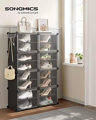 SONGMICS Shoe Rack Organizer, 8-Tier Shoe Storage Cabinet for Closet and Entryway, Holds 32 Pairs of Shoes, Adjustable, Ink Black and Trasparent ULPC034B01 - color: Ink Black + Trasparent, size: 8 Cubes