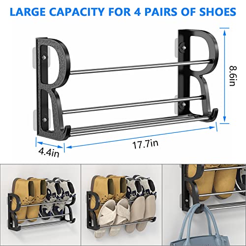 Hanging Shoe Rack 2 Pack, Wall Mount Shoe Rack with Sticky Hanging Mounts, Wall Shoes Holder Storage Organizer Shelf Shoe Holder for Wall Camper and RV Shoes Storage with Hooks No Drilling - style: 2 Pack