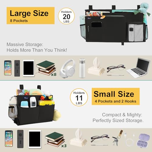 Surblue Bedside Caddy Bunk Bed Storage Organizer Hanging Pockets for College Dorm Rooms, Hospital Beds, Baby Bed Rails, Camping, RV, Small and Large Set, Black - color: Black, size: Small+Large