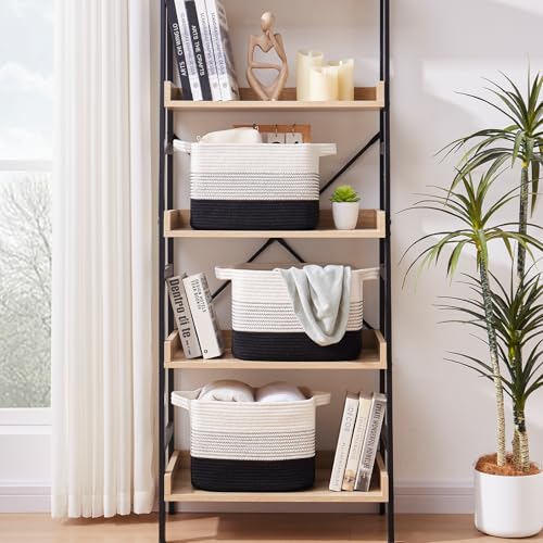 OIAHOMY Storage Basket, Woven Baskets for Storage, Cotton Rope Basket for toys,Towel Baskets for Bathroom - Pack of 3, Gradient Dark - color: Gradient Dark, size: 3 pcs-13”x9.9”x8.7”