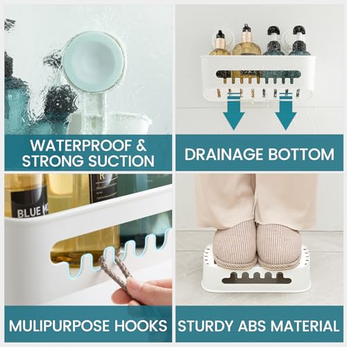 TAILI Shower Caddy Suction Cup 2 Pack, Heavy Duty Bathroom Organizer, Removable Shelves for Inside Shower, Shampoo, Waterproof Suction Plastic Storage for Bathroom Accessories Holder, White - style: 2 × White(M&L)