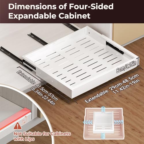 1 Pack Pull Out Cabinet Organizer, Slide Out Drawer Expandable Width (12"-19") and Depth (17"-23") With 3 Slides, Fixed with Adhesive Film and Nail for Cabinets in Kitchen, Pantry or Bathroom - color: #1 White 1 Pack, size: (12''-19'')W X (17''-23")D X 3.
