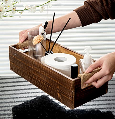TIMRIS Rustic Wooden Box, Toilet Paper Holder, Farmhouse Bathroom Decor, Toilet Tank Basket, Decorative Storage Container (Rustic Brown) - color: Rustic Brown