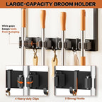 Broom Holder Wall Mount with Cleaning Supplies Organizer, Laundry Room Organization and Storage Shelves, Mop Hanger Broom Rack with Hooks, Home Improvement Kitchen Shelf Garage Organizer - size: Small