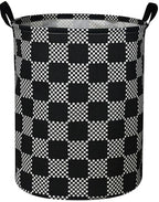 ESSME Boys Laundry Hamper,Kids Hamper Collapsible Canvas Waterproof Storage Bin for Boy, Nursery Hamper,Gift Baskets,toy bins(Black grid) - color: Black grid