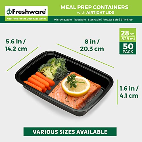 Freshware Meal Prep Containers [50 Pack] 1 Compartment Food Storage Containers with Lids, Bento Box, BPA Free, Stackable, Microwave/Dishwasher/Freezer Safe (28 oz) - size: 28 oz