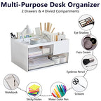 Desk Drawer Organizer, Desk Storage Box with 2 Drawers and 4 Compartments, Multifunctional Desk Accessories & Countertop Organizers for Office School Home (White） - size: 9*6.5*5inch - 6 Compartment