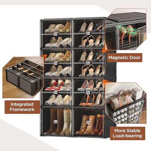 Vipbox Black Shoe Rack Organizer Cabinet for Closet Entryway,Clear Shoe Storage Boxes Stackable Sneaker Storage with Door Easy Assembly Shoe Cabinet with Lids Large 7 Tiers 28 Pairs - size: 7 Tiers 28 Pairs