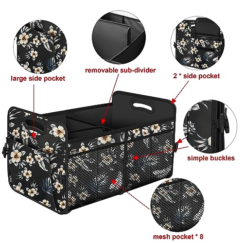 Femuar Car Trunk Organizer,Car Storage Organizer with 72L Large Capacity Waterproof Collapsible and 11 Pockets,Trunk Organizer for Car Suv/Jeep/Sedan, Large Size, Hibiscus flowers - color: Hibiscus flowers, size: Large