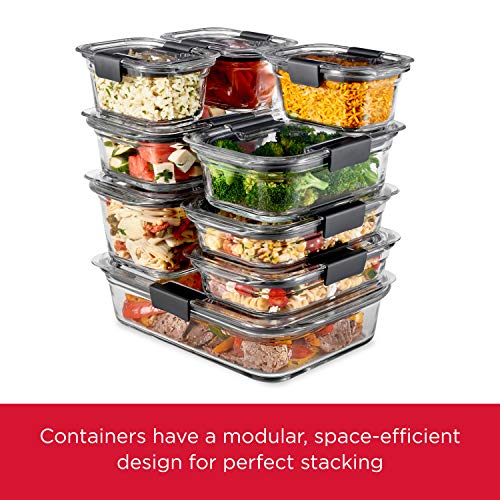 Rubbermaid Brilliance Glass Food Storage set of 4 containers 8 total pieces (4 containers + 4 lids) for Lunch Meal Prep and Leftovers Dishwasher and Oven Safe Clear/Grey - size: Assorted Sizes (8-Piece)