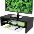 Simpple Trending Monitor Stand Riser, 2 Tier Wood Office Desk Storage Organizer for Laptop, Computer, Black