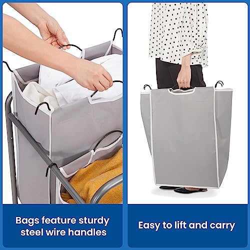 STORAGE MANIAC Laundry Sorter 2 Section, 90 L Gal Laundry Hamper with Wheels, Clothes Basket Separator Sorter, 2 Bag Clothes Cart with Wheels and Removable Bags for Closet, Dorm, Collage, Grey - color: Gray, size: 2 Section