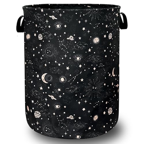 Moon and Stars Laundry Basket Foldable With Handles Colorful Tote Bag Oxford Cloth Funny Galaxy Laundry Hamper Clothes Storage Bucket Toy Organizer 18.9"x16.5" For Bathroom/Laundry/Bedroom - color: Funny Moon and Stars Galaxy