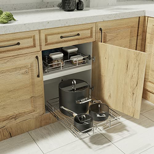 ROOMTEC Pull Out Cabinet Organizer, 27" W x 21.5" D, Heavy Duty Slide Out Kitchen Cabinet Organizers, Neutral - color: 1 Tier, size: 27"W x 21½"D