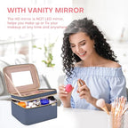 HXLGMD Large Makeup Bag with Mirror Double Layer Travel Make Up Organizer Case, Large Capacity Coemetic with Brush Slot Divider, Travel Toiletry Bag for Women (Aegean Blue) - color: Aegean Blue