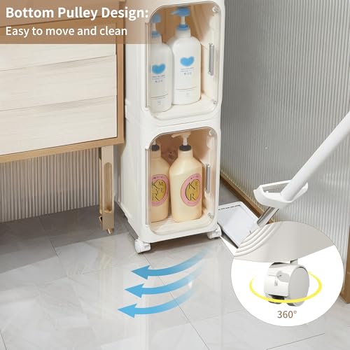LXLXXL Narrow Storage Cabinet Slim Bathroom Storage Cabinet with Movable Wheels Tall Bathroom Organizer Skinny Cabinet for Small Spaces，2-Tier White - color: White, size: 2-Tier