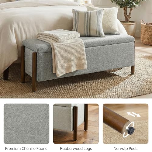 Usaint Wooden Storage Ottoman Bench, 47" Fabric Upholstered End of Storage Bench with Rubberwood Legs, Entryway Bench with Storage for Bedroom, Living Room, Reception, Cloakroom, Grey - color: Grey