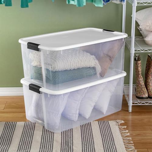 Sterilite 8-Pack Ultra Latching Box, Storage Bins with Lids, Clear Plastic, 116 Quart - Heavy-Duty Organizing Containers for Closet, Bathroom, and Office - size: 116 Quart