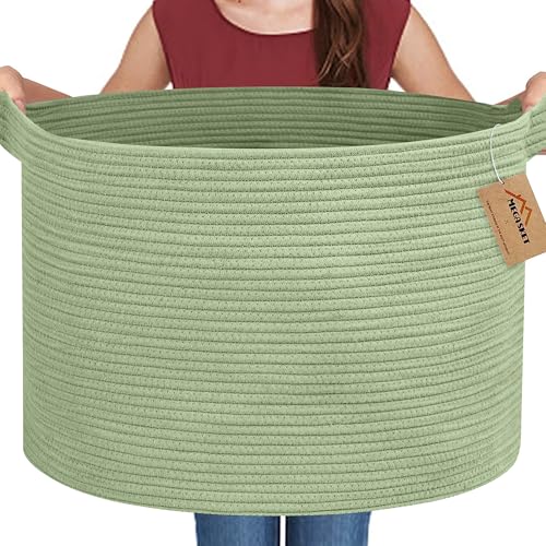 MEGASKET Extra Large Green Basket, 22" X 22" X 14" Woven Cotton Rope Baskets for Blankets, Nursery Laundry Basket, Cute Kids Toy Storage Bin, Green Living Room Bedroom Decor Baskets for Organizing - color: Green, size: 22"x22"x14"