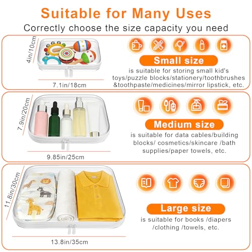 3PCS Clear Hard Shell Zipper Case,Toy Organizers and Storage Box,Clear Toiletry Cosmetic Case,Travel Makeup Bags,Diaper Bag Organizer,Pencil Case,Medium Stackable Portable Zipper Pouches 9.85*7.9*2 IN - size: M