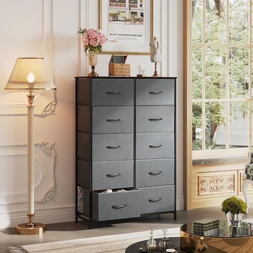 WLIVE Tall Dresser for Bedroom with 10 Drawers, Chest of Drawers, Grey Dresser for Closet, Hallway, Living Room, Entryway, Dark Grey - color: Dark Grey