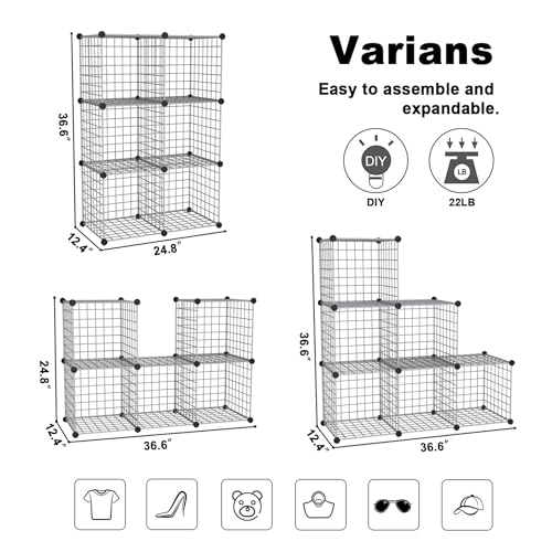 C&AHOME Wire Cube Storage, 6 - Cube Organizer Metal C Grids, Modular Shelves Units, Closet Organizer, Ideal for Home, Office, Living Room, 36.6”L x 12.4”W 36.6”H, Silver Gray UWCS3006G - color: Silver Gray, size: 6 Cube