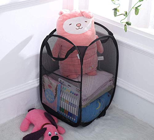 Larpur Popup Mesh Laundry Basket, Collapsible and Portable Clothes Washing Laundry Hamper with Reinforced Carry Handle (Black 2pcs) - color: 2*BLACK