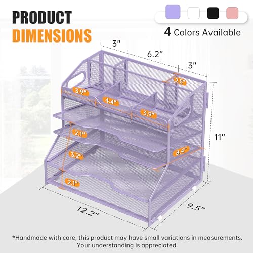 YINGHUA 5 Tier Paper Tray Letter Organizer with Top 6 Adjustable Compartments - Paper Sorter Office Desktop Accessories with Handles for Document,Mail,School Supplies Storage,Purple - color: 5 Tier-purple