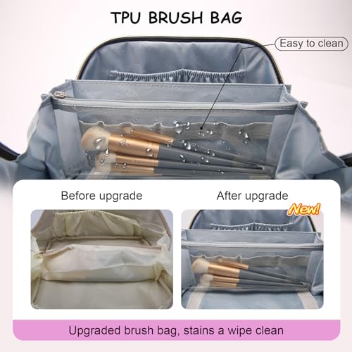 BOYATU Travel Makeup Bags Cosmetic Organizer Bag: 3-Set Large Capacity Make up Bag - PU Leather Toiletry Bags for Women - Wide Open Portable Pouch with Divider & Handle (01-Z-Light Purple) - color: 01-Z-Light Purple