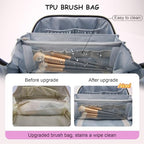 BOYATU Travel Makeup Bags Cosmetic Organizer Bag: 3-Set Large Capacity Make up Bag - PU Leather Toiletry Bags for Women - Wide Open Portable Pouch with Divider & Handle (01-Z-Light Purple) - color: 01-Z-Light Purple