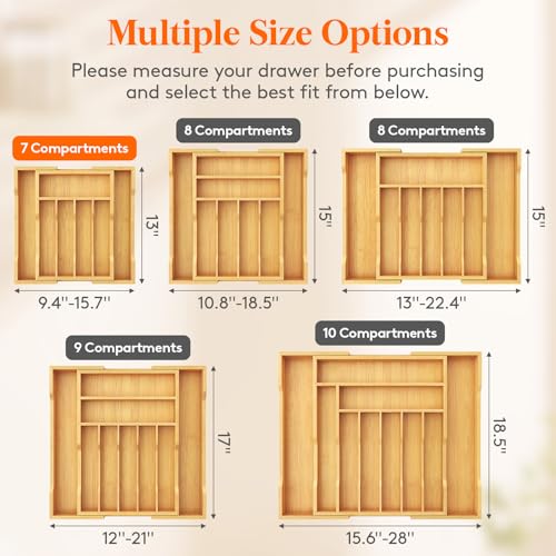 Lifewit Silverware Drawer Organizer, Expandable Utensil Tray for Kitchen, Flatware and Cutlery Holder, Wood Adjustable Storage for Spoons Forks Knives, 9.4-15.7x13", Natural - color: Natural, size: 9.4~15.7''W x 13''D