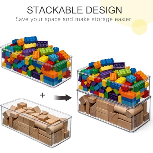 Hudgan 4 Packs Refrigerator Organizers and Storage, 4 Small Stackable Clear Plastic Bins for Pantry Organizer, Home Edit, Kitchen Cabinet, Fridge, Bathroom, Office, Drawer - size: 4S