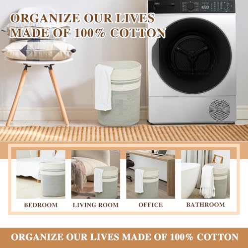 Casaphoria Woven Rope Laundry Hamper, Bin for Living Room, Storage Basket, Blanket Container, Dirty Clothes Hamper 16x13x22in - Light Gray - color: Light Gray