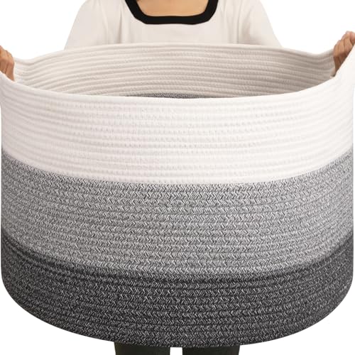 OIAHOMY 105L Blanket Basket for Living Room, Large Basket 23.6" x 23.6" x 14.6" with Handle, Laundry Hamper for Blankets, Pillows, Toy Storage for Kids, Dogs - Gradient Grey - color: Gradient Grey, size: 23.6" x 23.6" x 14.6"