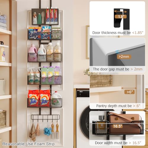 Hongtamoya Adjustable Over The Door Organizer, Closet Door Organizer Heavy Duty Hanging Door Storage with 4 Metal Baskets and PVC Pocket, Behind Organizer for Bathroom Closet Bedroom Cabinet, Black - color: Black