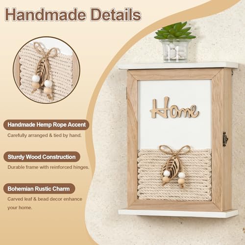 Key Holder for Wall, Rustic Wooden Wall Mount Key Box with 6 Hooks, Farmhouse Key Storage Organizer Key Rack for Entryway Hallway Office, Boho Home Decor