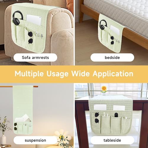 MEHIDFY Sofa Armrest Caddy, Waterproof Bedside Storage Organizer, Non Slip Armchair Pockets, Remote Control Holder for Couch, Handy Pouches with 6 Pockets for TV Remote, Phone, Magazine(White) - color: A-White