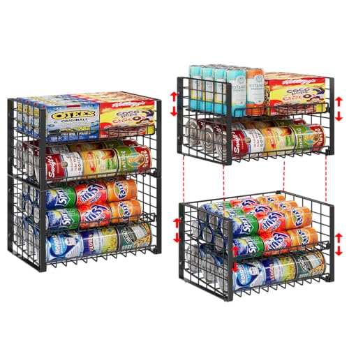 Sbanmao 2-Pack Stackable Can Organizer for Pantry, Adjustable Can Holder Rack for Canned Food Soda Drink Goods Storage up to 36 Cans Storage, 2 Tier, Black - size: 2-Tier 2-Pack