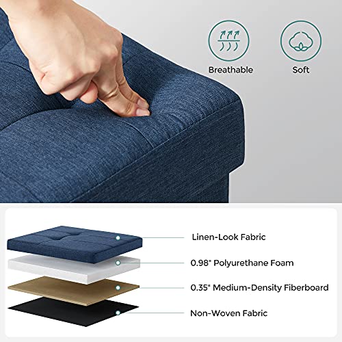 SONGMICS MAZIE Collection - 30 Inches Folding Storage Ottoman Bench, Ottoman Foot Rest, End of Bed Bench, Storage Chest, Load 660 lb, for Living Room, Bedroom, Entryway, Midnight Blue ULSF47IN - color: Midnight Blue, size: 15"D x 30"W x 15"H